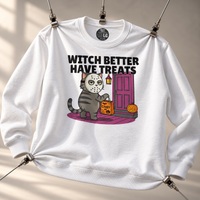 Load image into Gallery viewer, Witch Better Have Treats Tee &amp; Crewneck | Cat Boss Collection Halloween Cat Shirt