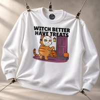 Load image into Gallery viewer, Witch Better Have Treats Tee &amp; Crewneck | Cat Boss Collection Halloween Cat Shirt