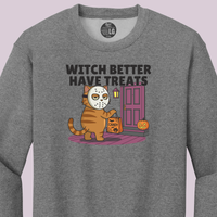 Load image into Gallery viewer, Witch Better Have Treats Tee &amp; Crewneck | Cat Boss Collection Halloween Cat Shirt