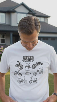 Load and play video in Gallery viewer, Never Forget - Pedal Power Tee &amp; Crewneck Sweatshirt -  Never Forget Collection