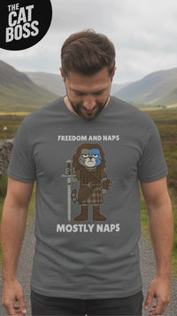Load and play video in Gallery viewer, Freedom and Naps Tee - The Cat Boss Collection